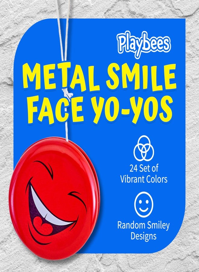 Playbees Bulk Yoyo Party Favors for Kids 5-6 & 8-12 - 24 Pack Metal Smiley Face Yoyos in Assorted Colors for Birthdays & Classroom Prizes - Image 2